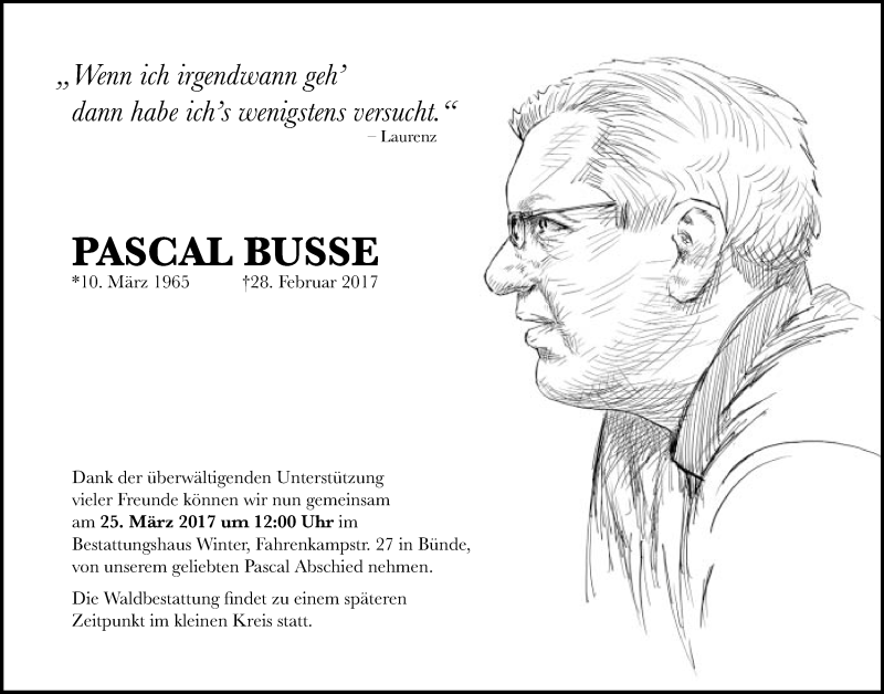  Traueranzeige für Pascal Busse vom 18.03.2017 aus Neue Westfälische