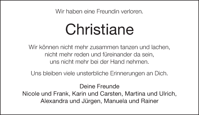  Traueranzeige für Christiane Henkenjohann vom 21.03.2017 aus Neue Westfälische