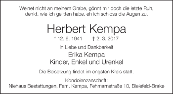 Traueranzeige von Herbert Kempa von Neue Westfälische