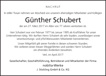 Traueranzeige von Günther Schubert von Neue Westfälische