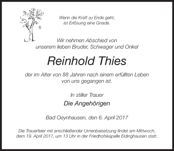 Traueranzeige von Reinhold Thies