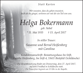 Traueranzeige von Helga Bokermann von Neue Westfälische