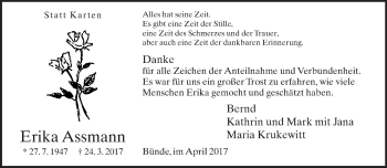 Traueranzeige von Erika Assmann von Neue Westfälische