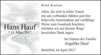 Traueranzeige von Hans Hauf von Neue Westfälische