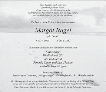Traueranzeige von Margot Nagel von Neue Westfälische