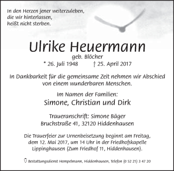 Traueranzeige von Ulrike Heuermann von Neue Westfälische