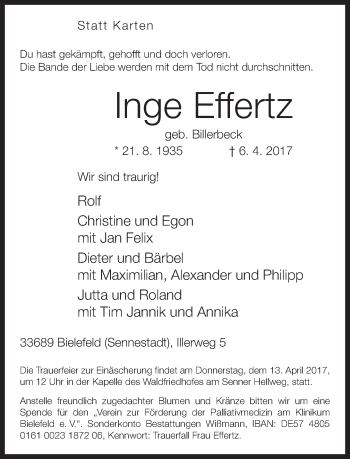 Traueranzeige von Inge Effertz von Neue Westfälische
