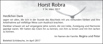 Traueranzeige von Horst Robra von Neue Westfälische