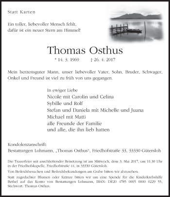 Traueranzeige von Thomas Osthus von Neue Westfälische