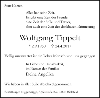 Traueranzeige von Wolfgang Tippelt