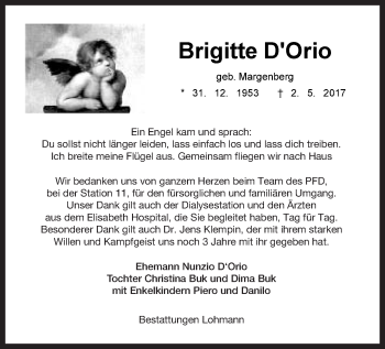 Traueranzeige von Brigitte D'Orio von Neue Westfälische