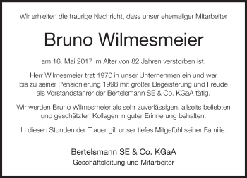 Traueranzeige von Bruno Wilmesmeier von Neue Westfälische