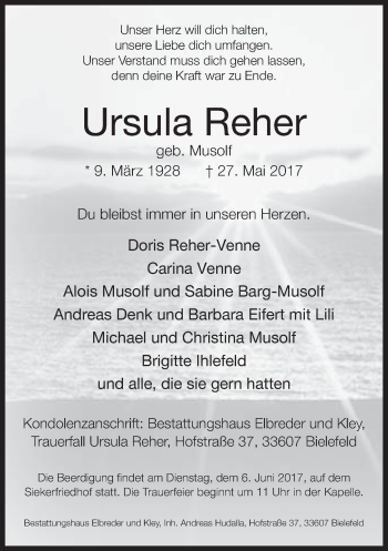Traueranzeige von Ursula Reher von Neue Westfälische