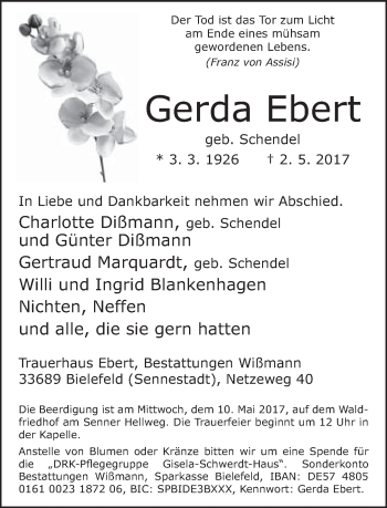 Traueranzeige von Gerda Ebert von Neue Westfälische
