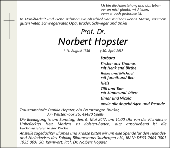 Traueranzeige von Norbert Hopster von Neue Westfälische