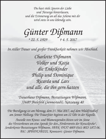 Traueranzeige von Günter Dißmann von Neue Westfälische
