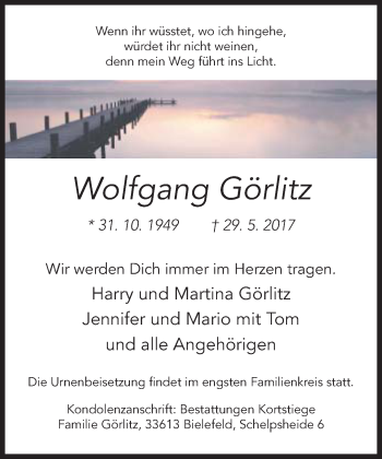 Traueranzeige von Wolfgang Görlitz von Neue Westfälische