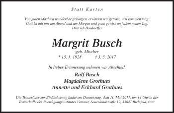 Traueranzeige von Margrit Busch von Neue Westfälische