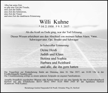 Traueranzeige von Willi Kuhne von Neue Westfälische