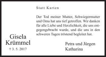 Traueranzeige von Gisela Krümmel von Neue Westfälische