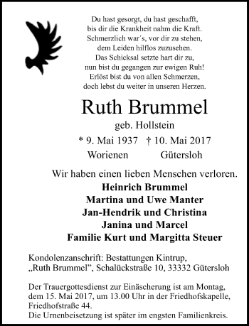 Traueranzeige von Ruth Brummel von Neue Westfälische