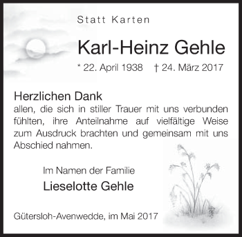 Traueranzeige von Karl-Heinz Gehle von Neue Westfälische