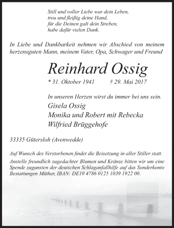 Traueranzeige von Reinhard Ossig von Neue Westfälische