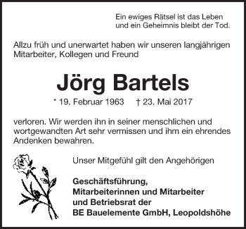 Traueranzeige von Jörg Bartels von Neue Westfälische