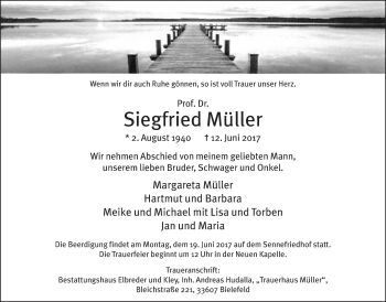 Traueranzeige von Siegfried Müller von Neue Westfälische