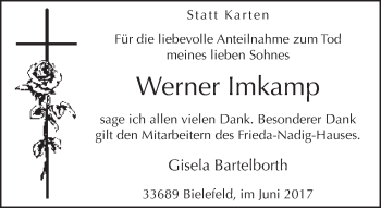Traueranzeige von Werner Imkamp von Neue Westfälische