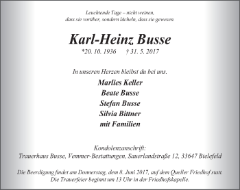 Traueranzeige von Karl-Heinz Busse von Neue Westfälische