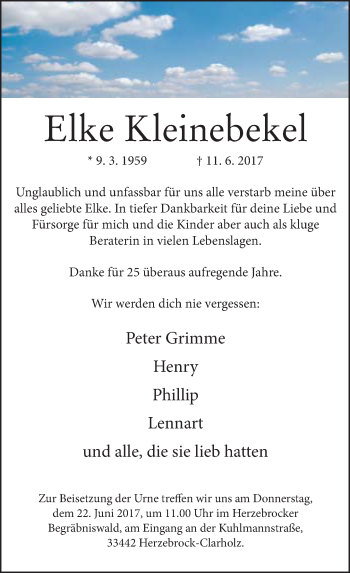 Traueranzeige von Elke Kleinebekel von Neue Westfälische