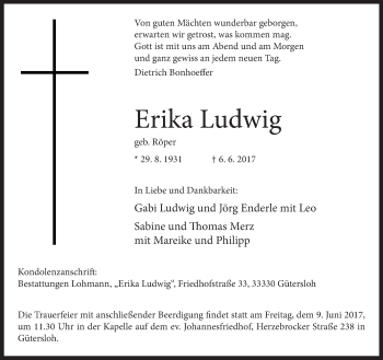 Traueranzeige von Erika Ludwig von Neue Westfälische