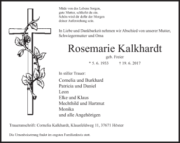 Traueranzeige von Rosemarie Kalkhardt von Neue Westfälische