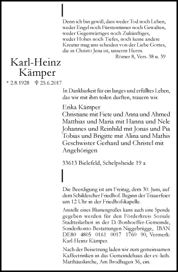 Traueranzeige von Karl-Heinz Kämper