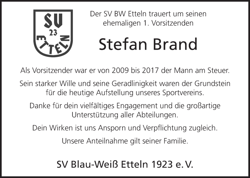 Traueranzeige für Stefan Brand vom 24.06.2017 aus Neue Westfälische