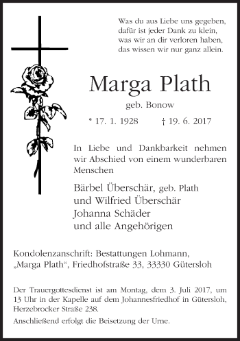 Traueranzeige von Marga Plath von Neue Westfälische
