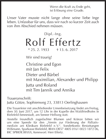 Traueranzeige von Rolf Effertz von Neue Westfälische