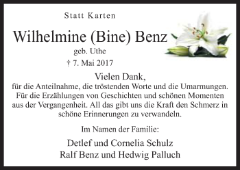 Traueranzeige von Wilhelmine Benz von Neue Westfälische