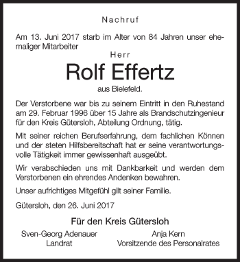 Traueranzeige von Rolf Effertz von Neue Westfälische