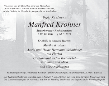 Traueranzeige von Manfred Krohner von Neue Westfälische