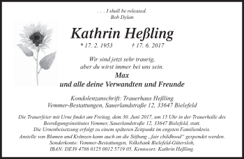 Traueranzeige von Kathrin Heßling von Neue Westfälische