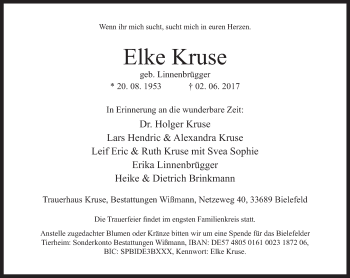 Traueranzeige von Elke Kruse von Neue Westfälische