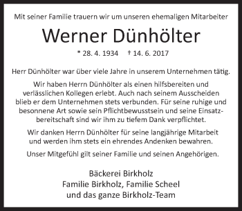 Traueranzeige von Werner Dünhölter von Neue Westfälische