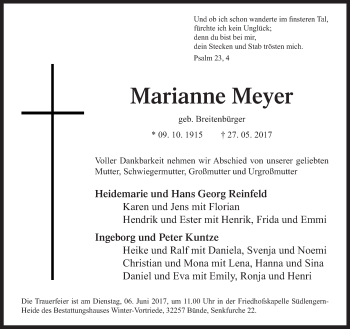 Traueranzeige von Marianne Meyer von Neue Westfälische