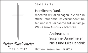 Traueranzeige von Helga Danielmeier von Neue Westfälische