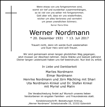 Traueranzeige von Werner Nordmann von Neue Westfälische