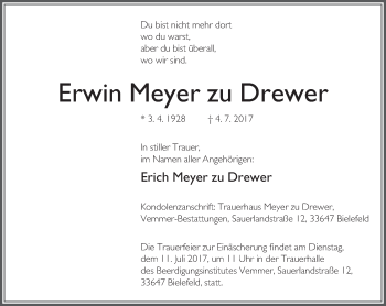 Traueranzeige von Erwin Meyer zu Drewer von Neue Westfälische