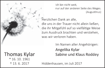 Traueranzeige von Thomas Kylar von Neue Westfälische