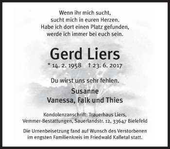 Traueranzeige von Gerd Liers von Neue Westfälische